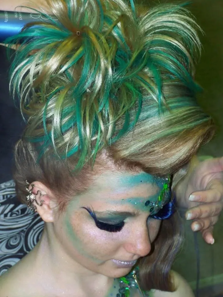 Fantasy avant-garde green hair color by Kay at KC Clippers Salon